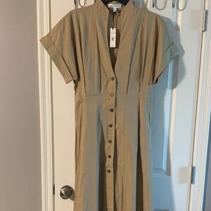 Banana Republic Beige Button-Front Midi Dress